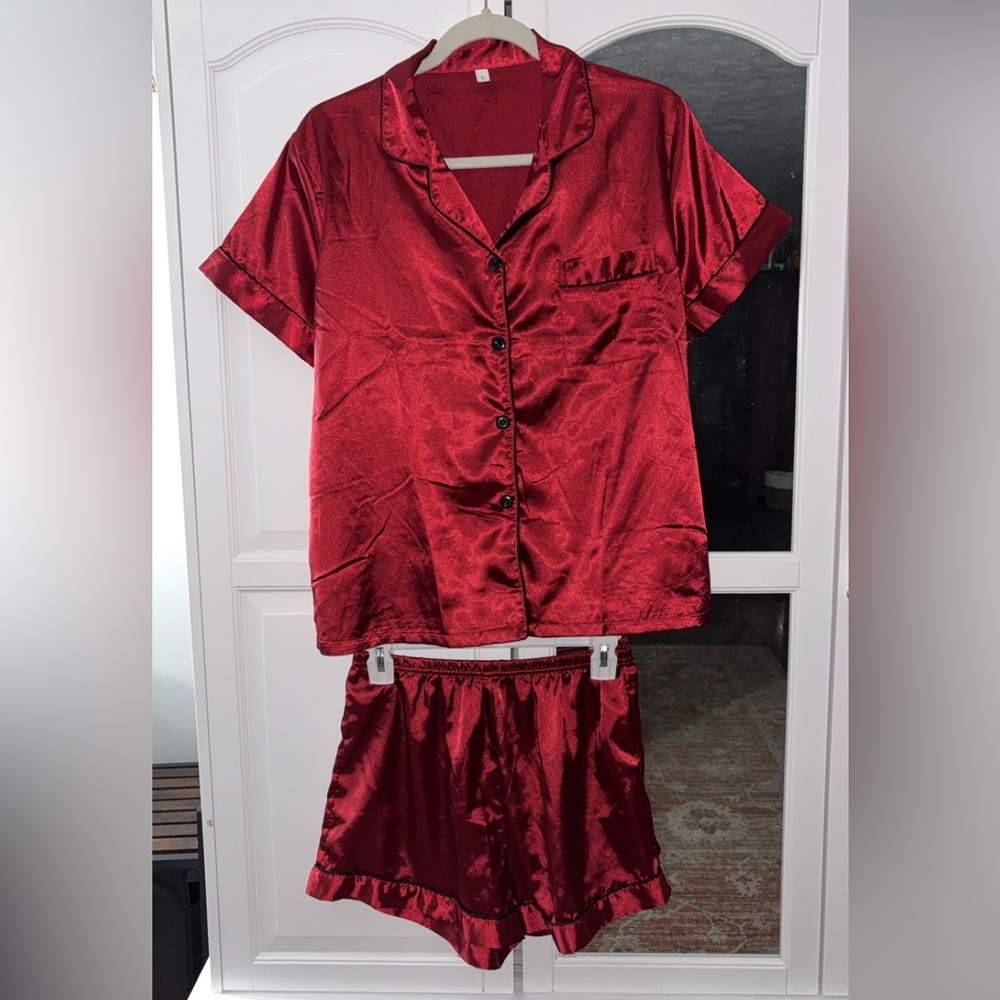 Red Satin Pajama Set